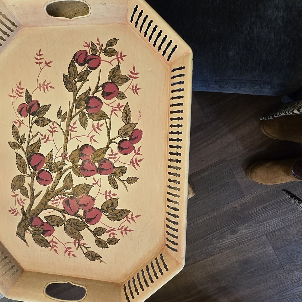 Decorative Tin Serving Tray with Floral Design